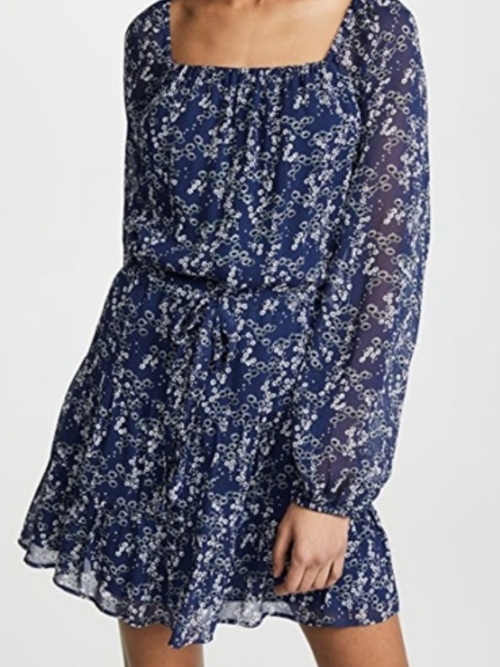 Paige Floral Square-Neck Navy Long-Sleeve Mini Dress